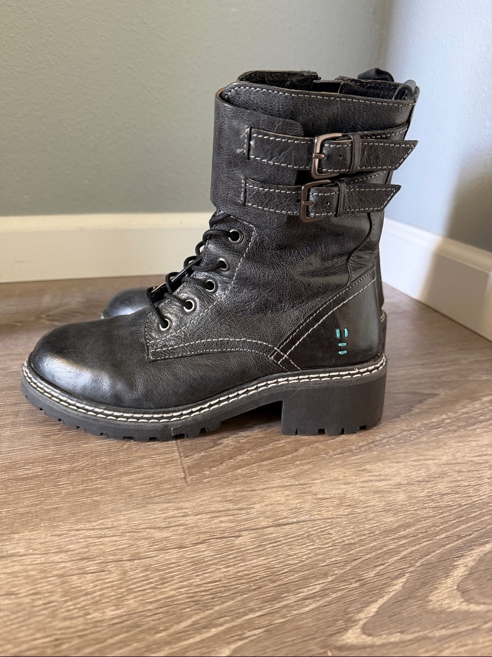 ROAN by Bed|Stu “Noelia” Black Leather Combat Boots – Women’s 7